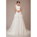 Romantic A-Line One Shoulder Ruched Bodice Organza Wedding Dresses with Handmade Flowers