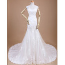 Romantic Mermaid/ Trumpet Long Length Beaded Lace Appliques Wedding Dresses with Open Back