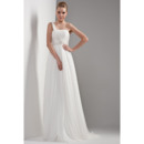 Exquisite Crystal Beading One Shoulder Sweep Train Chiffon Wedding Dresses with Pleated Detail