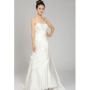 Simple A-Line Strapless Satin Wedding Dresses with Asymmetrical Draped