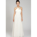 Exquisite Beaded Scoop Neck Full Length Chiffon Wedding Dresses with Crossover Draped Bodice