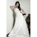 Discount A-Line Strapless Beaded Applique Satin Wedding Dresses with Asymmetrical Waistline