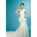 Fashionable One Shoulder Mermaid Chapel Train Lace Wedding Dresses with Shimmering Crystal Detail