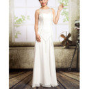 Stylish Illusion Neckline Ivory Chiffon Evening Dresses with Side Shirred and Beading Detail