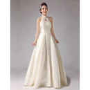 Special Mandarin Collar A-Line Floor Length Satin Wedding Dresses