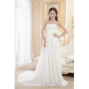 Romantic Crystal Beading Strapless Chiffon Wedding Dresses with Slimming Ruching Across Waist