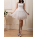 Cute A-Line Strapless Short Reception Lace Bodice Wedding Dresses with Tulle Skirt