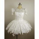 Lovely Lace Round/ Scoop Bubble Sleeves A-Line Short Reception Wedding Dresses