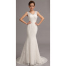 Simple and Elegant Mermaid V-Neck Floor Length Lace Wedding Dresses