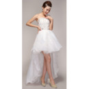 Shimmering Crystal Beading Bodice High-Low Organza Wedding Dresses with One Shoulder Flower Strap