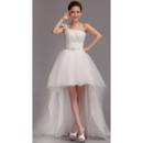 Pretty High-Low One Shoulder Tulle Wedding Dresses with Crystal embellished waistline