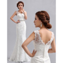 Delicate Mermaid Floor Length V-Neck Lace Wedding Dresses with Crystal Detail