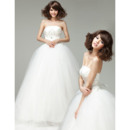 Affordable Beaded Appliques Bodice Strapless Ball Gown Tull Wedding Dresses