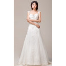 Exquisite Beading Appliques A-Line Brush Train Tulle Wedding Dresses with Slight Cap Sleeves