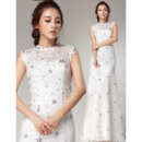 Shimmering Crystal Embellished Sheath Jewel Neckline Lace Wedding Dresses with Dramatic Open Back