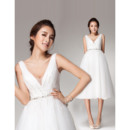 Delicate Beaded A-Line V-Neck Knee Length Tulle Short Reception Wedding Dresses