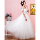 Beautiful Beading Appliques Off-the-shoulder Ball Gown Full Length Tulle Wedding Dresses