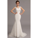 Discount Simple Mermaid Double V-Neck Sleeveless Court Train Lace Wedding Dresses