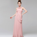 Sweet Halter Neck Full Length Pleated Chiffon Formal Evening Dresses with with 3D-flowers