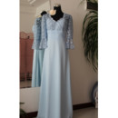 Charming A-Line Lace V-Neck Chiffon 3/4 Long Sleeves Floor Length Mother of the Bride/ Groom Dresses with Sleeves