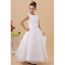 Pretty A-line Crew Neck Ankle Length Organza First Communion Dresses with 3D Flowers