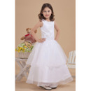 Pretty Ball Gown Layered Skirt Organza White First Communion Dresses with Beaded Appliques Bodice
