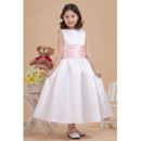 Concise Discount Ball Gown Bateau Satin Tea Length Ball Gown White Flower Girl Dresses with Sash with Sashes