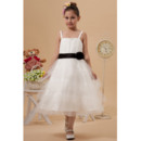 Affordable A-Line Straps Ruffle Skirt Organza Knee Length Tulle Flower Girl Dresses