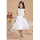 Pretty Luxury Beaded Appliques Bodice Knee Length Taffeta First Communion Flower Girl Dresses with Bubble Skirt