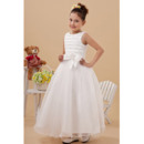 Inexpensive Ball Gown Satin Organza Ankle Length First Communion Dresses with Ruched Bodice