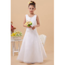 Fashionable Beaded Scoop Neckline Organza Floor Length First Communion Flower Girl Dresses with Illusion Back
