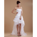 Fashionable Strapless Pick-up High-Low Hem Organza Wedding Dresses with Ruched Bodice
