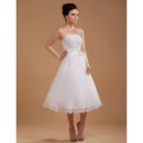 Elegant A-Line Strapless Tea Length Organza Wedding Dresses with Appliques Bodice