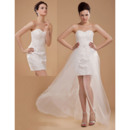 Modern All-over Appliques Beading Short Wedding Dresses with Detachable Tulle Trains