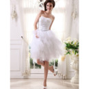 Beautiful Crystal Beading Strapless Short Wedding Dresses with Bubble Tulle Skirt
