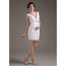 Discount Custom Column/ Sheath V-Neck Short Lace Reception Wedding Dresses