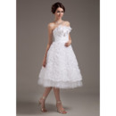 Romantic Floral Lace Tea Length Strapless Reception Wedding Dresses