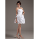 Simple Strapless Short Reception Taffeta Wedding Dresses with Pic-up Skirt