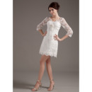 Discount Petite Mini Lace Wedding Dresses with 3/4 Long Sleeves