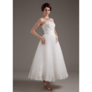 Perfect Beaded Beading Bodice Strapless Tea Length Tulle Wedding Dresses