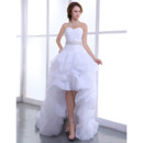 Modern High-Low Organza Wedding Dresses with Beaded Waist and Pic-up Skrit