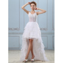Sexy Appliques Beadings High-Low Organza Wedding Dresses with Illusion Waist