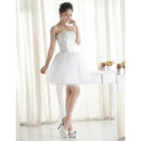 Affordable Beading Appliques Strapless Short Tulle Wedding Dresses with Pleated Waist