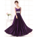 Affordable Wide Straps Pleated Chiffon Evening Party Dresses with Beaded Crystal Waist
