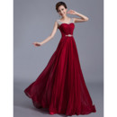 Head-turning Scoop Neck Pleated Chiffon Evening Dresses with Beaded Crystal Top