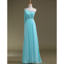 Elegance One Shoulder Pleated Chiffon Evening Dresses with Beaded Crystal Neck and Waist
