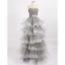 Stylish Strapless Floor Length Tulle Prom/ Party Dresses with Tiered Skirt and 3D Flowers