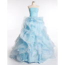 Gorgeous Beaded Applique Ball Gown Prom Quinceanera Dresses with Ruched Bodice and Ruffle Tiered Skirt