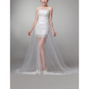 Discount Sheath Strapless Mini Lace Wedding Dresses with Detachable Tulle Skirts