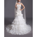 Gorgeous Tiered Organza Wedding Dresses with Beaded Bodice and Hand-made Flowers